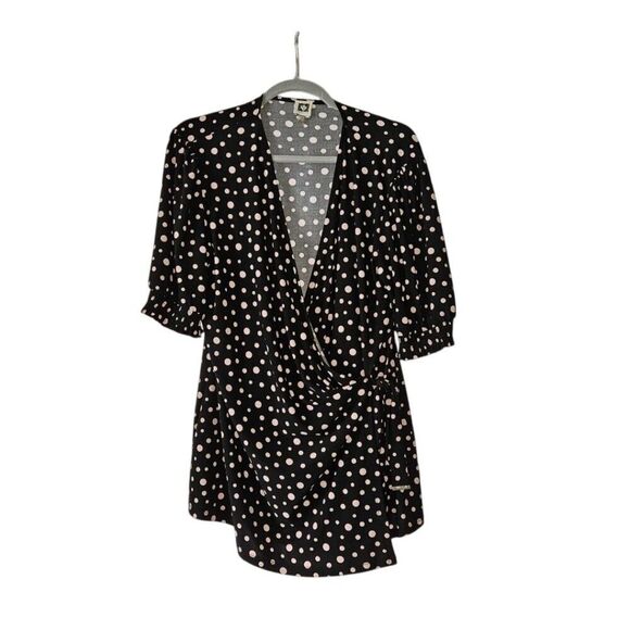ANNE KLEIN Wrap Top XL Pink Polka Dots - Picture 1 of 7
